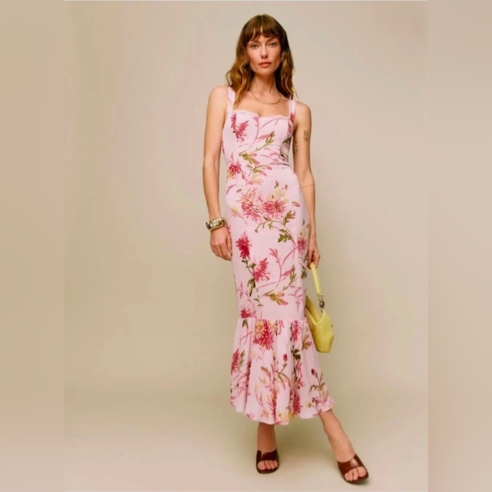 Reformation Irisa Floral Pink Sleeveless Mermaid Maxi Dress